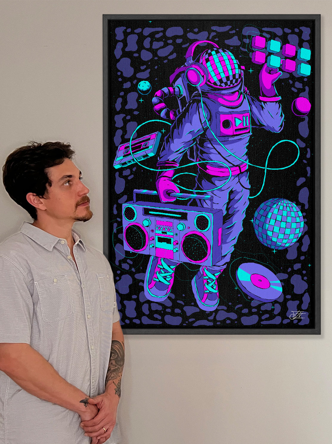 Astro DJ Framed Canvas Print