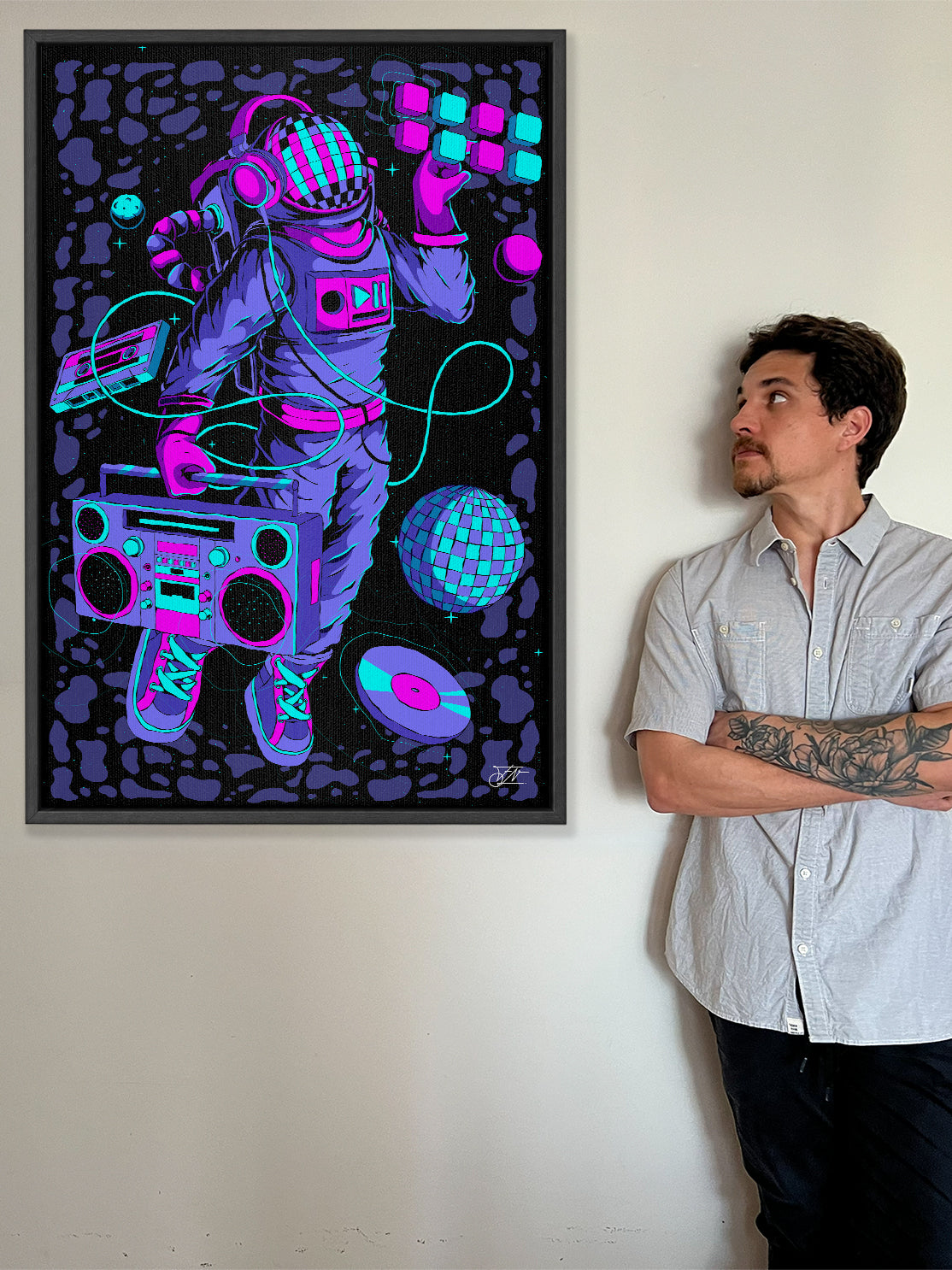 Astro DJ Framed Canvas Print