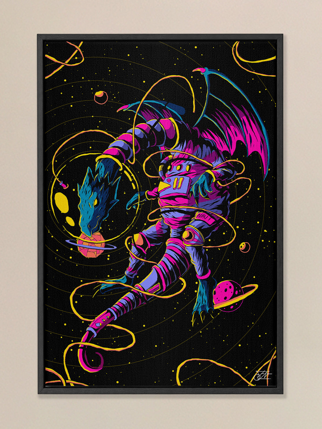 Astro Dragon Framed Canvas Print