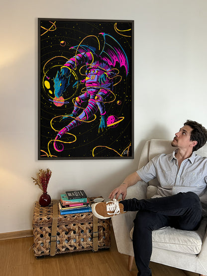 Astro Dragon Framed Canvas Print