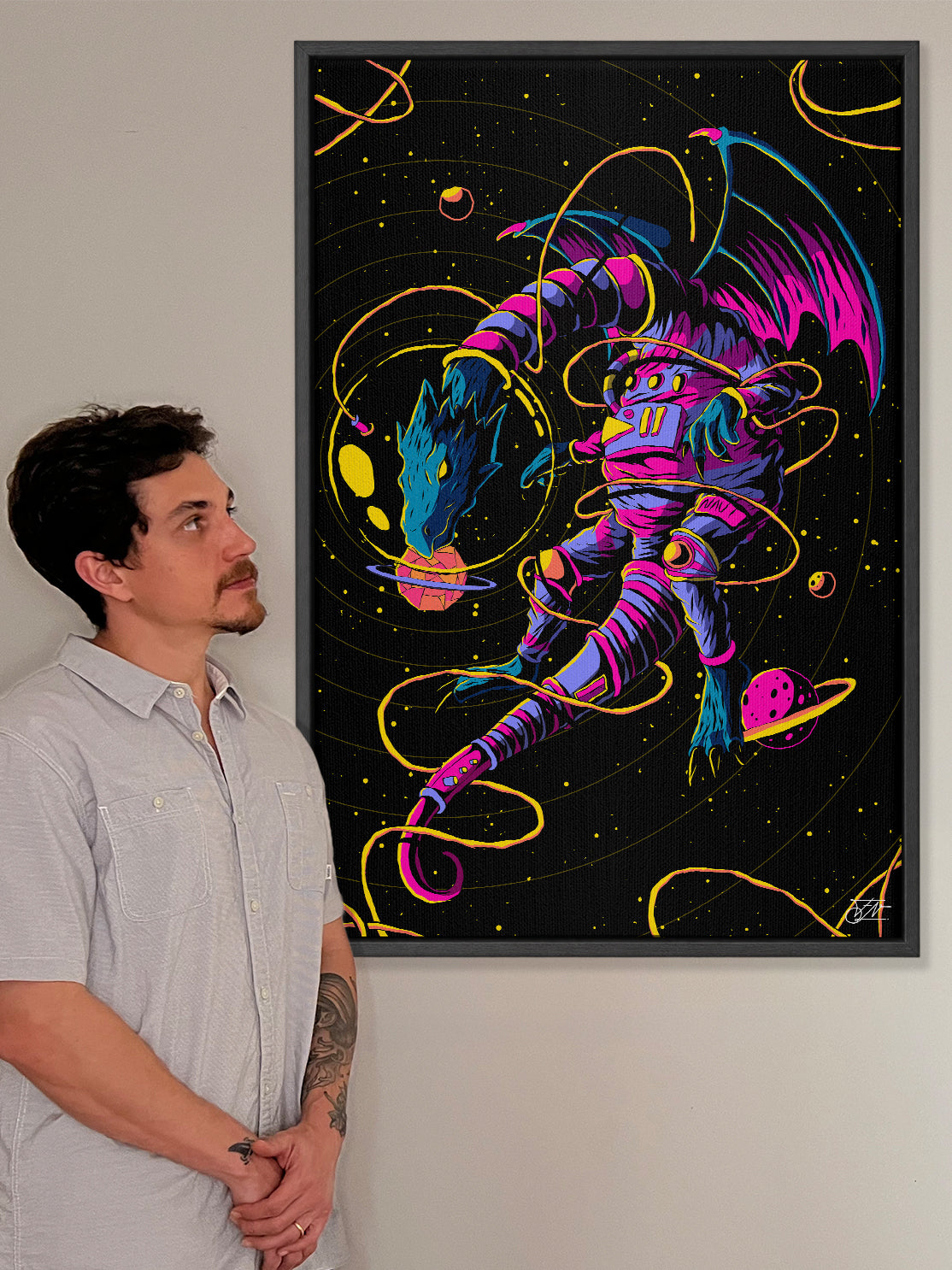 Astro Dragon Framed Canvas Print