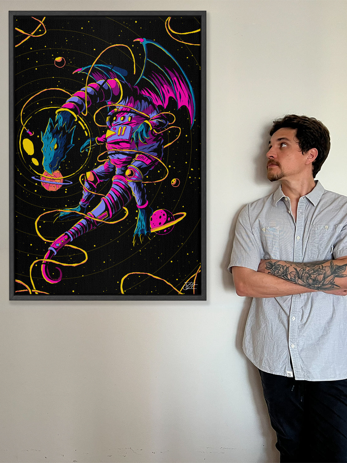Astro Dragon Framed Canvas Print