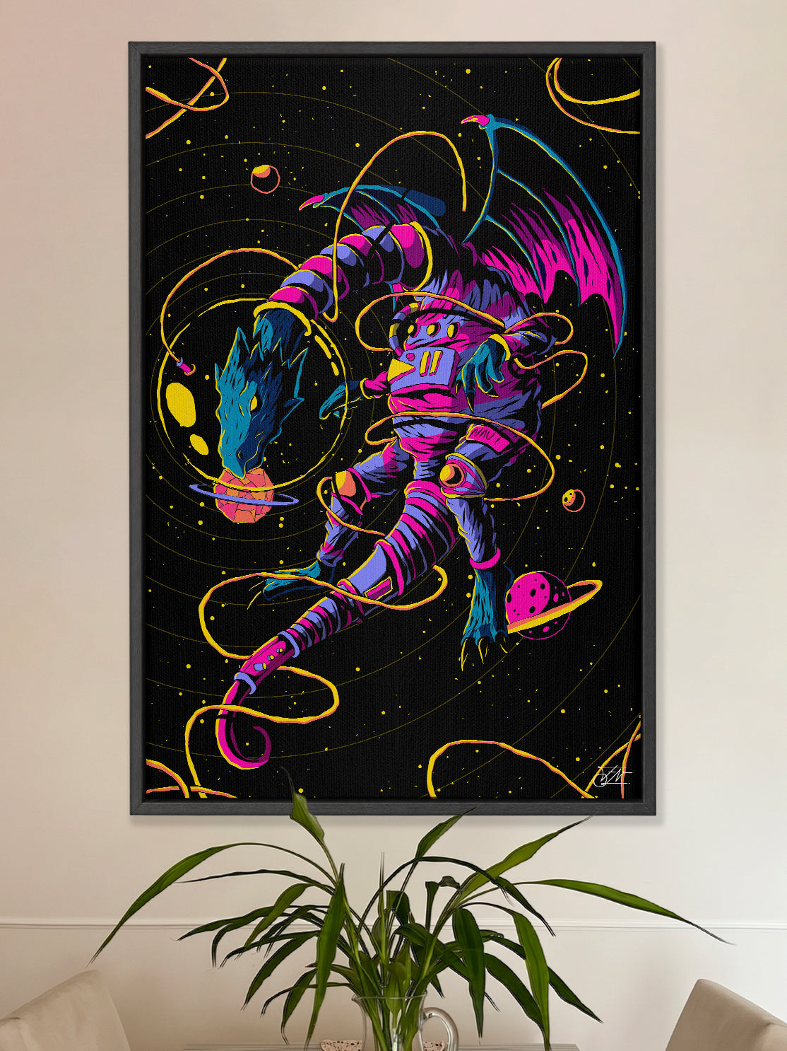 Astro Dragon Framed Canvas Print